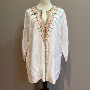 Bob Mackie Wearable Art Embroidered Tunic Linen Blend